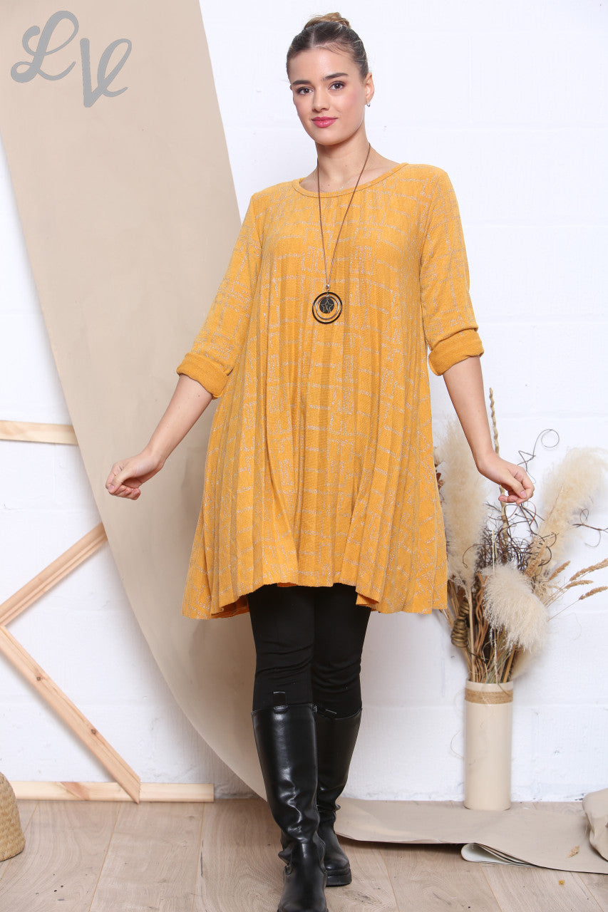 Ladies Sparkle Print Pleated Bottom Tunic Top Mustard Unit Price WAS £9.99 NOW £4.99