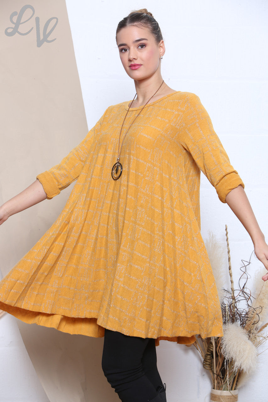 Ladies Sparkle Print Pleated Bottom Tunic Top Mustard Unit Price WAS £9.99 NOW £4.99
