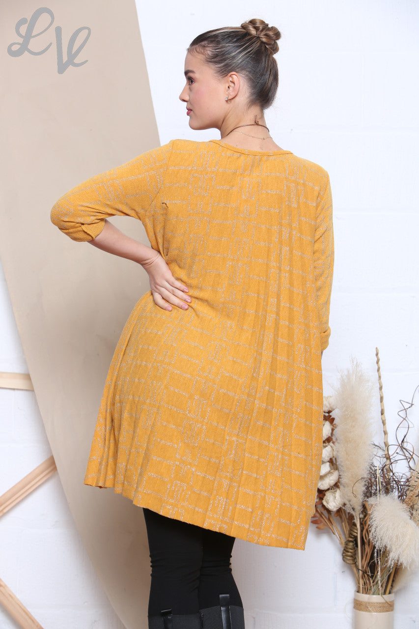 Ladies Sparkle Print Pleated Bottom Tunic Top Mustard Unit Price WAS £9.99 NOW £4.99