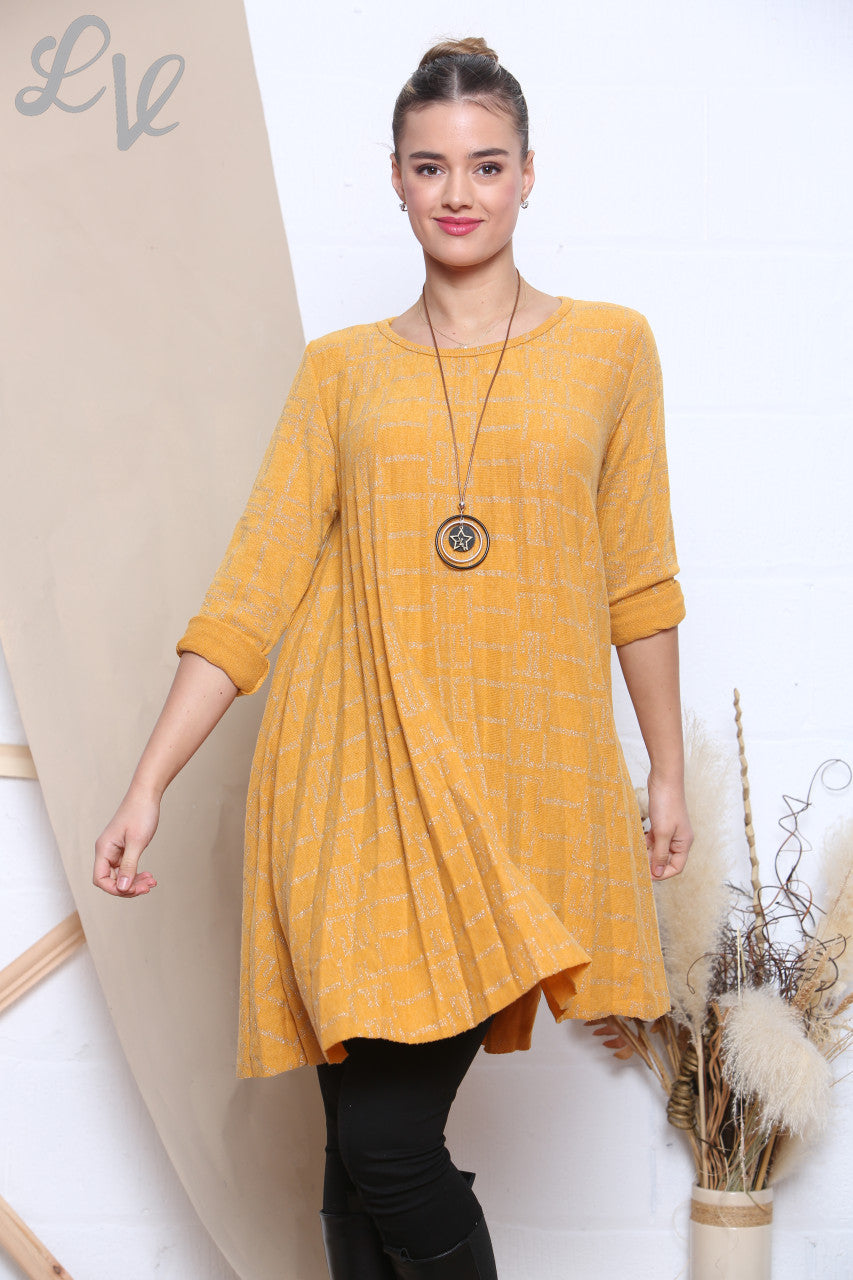 Ladies Sparkle Print Pleated Bottom Tunic Top Mustard Unit Price WAS £9.99 NOW £4.99