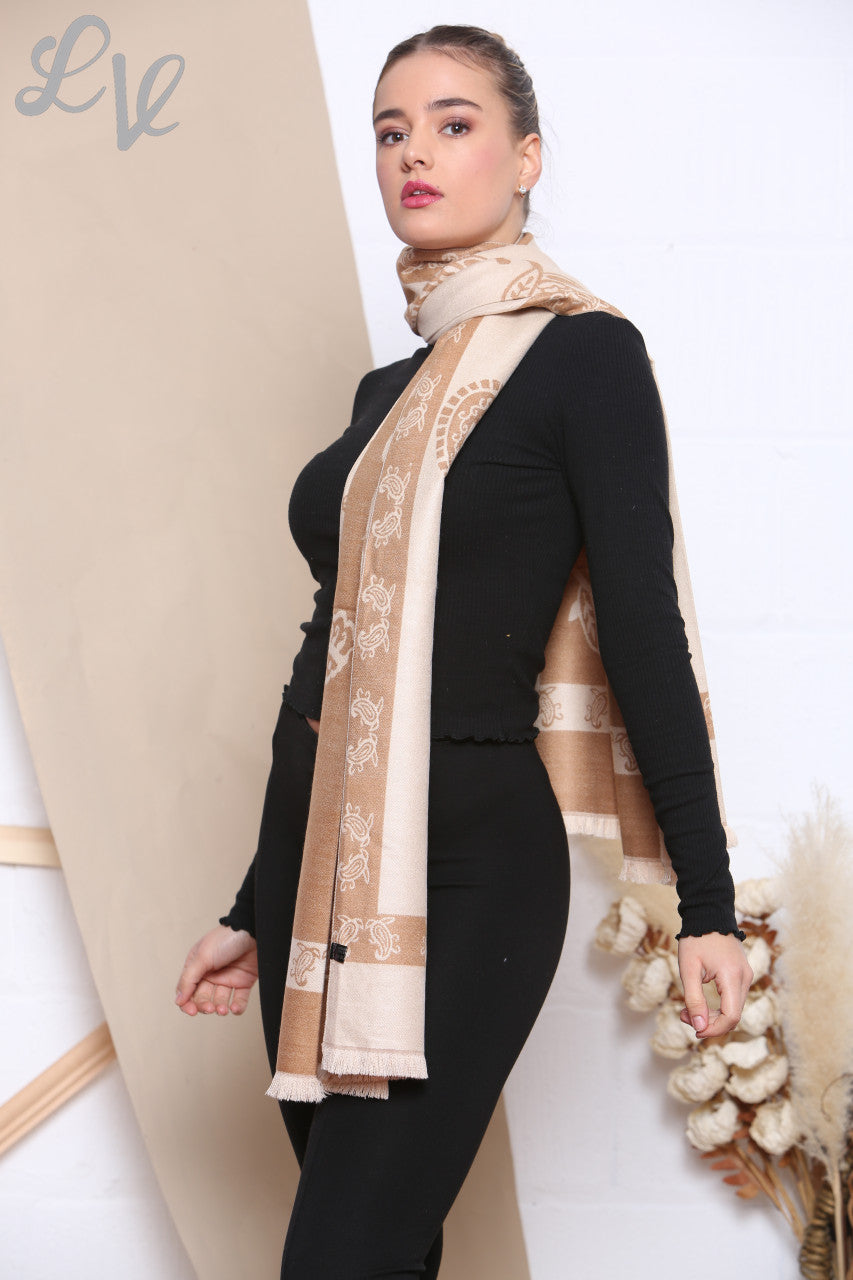 Ladies Paisley Print Scarf Tan Unit Price WAS £8.99 NOW £4.99