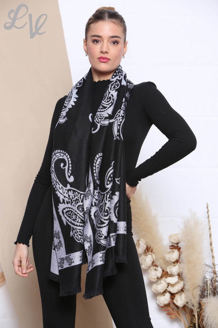 Dames Paisley Print Sjaal Zwart Stukprijs WAS € 8,99 NU € 4,99