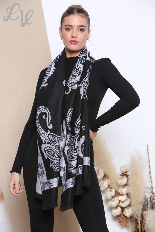 Dames Paisley Print Sjaal Zwart Stukprijs WAS € 8,99 NU € 4,99