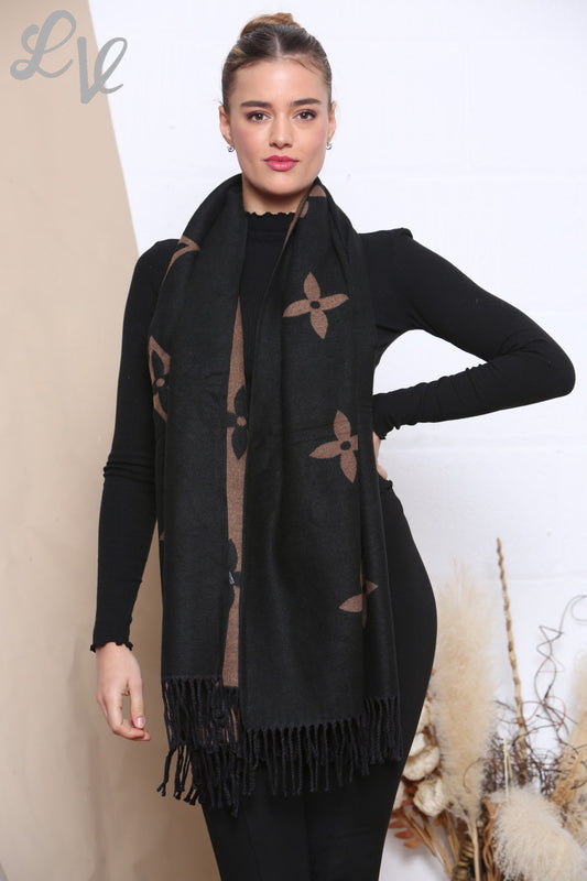 Dames Sjaal met Diamanten Bloemenprint Zwart/Bruin Stukprijs WAS €8,99 NU €4,99