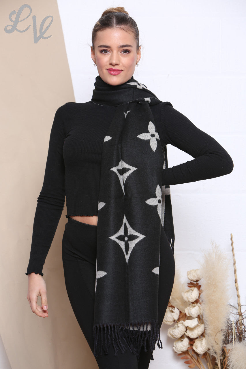 Dames sjaal met diamanten bloemenprint Zwart/Grijs Prijs per eenheid € 4,99