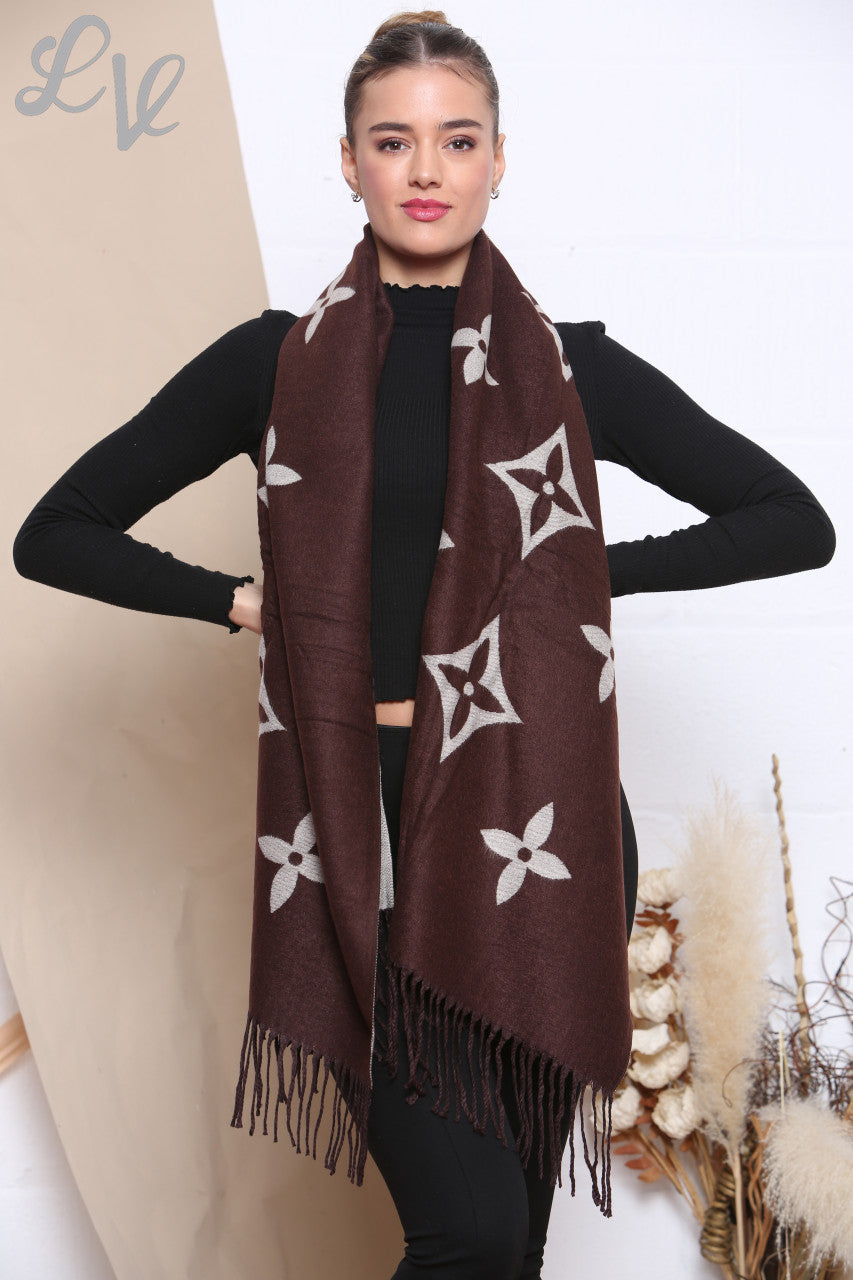 Dames Sjaal met Diamanten Bloemenprint Steen/Bruin Prijs WAS € 8,99 NU € 4,99