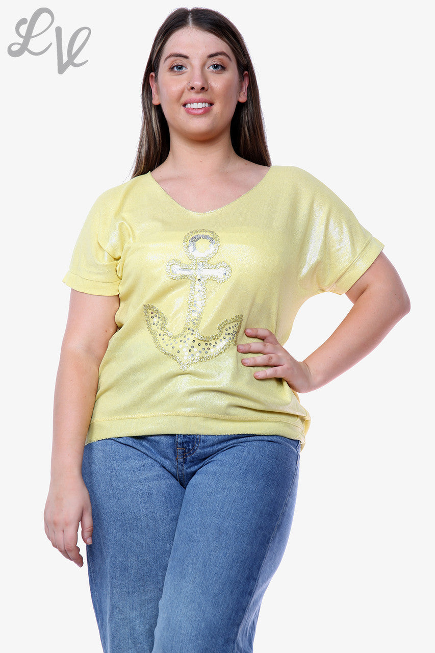 Dames Shimmer Anker Top Mosterdstukprijs WAS €9,99 NU €5,99