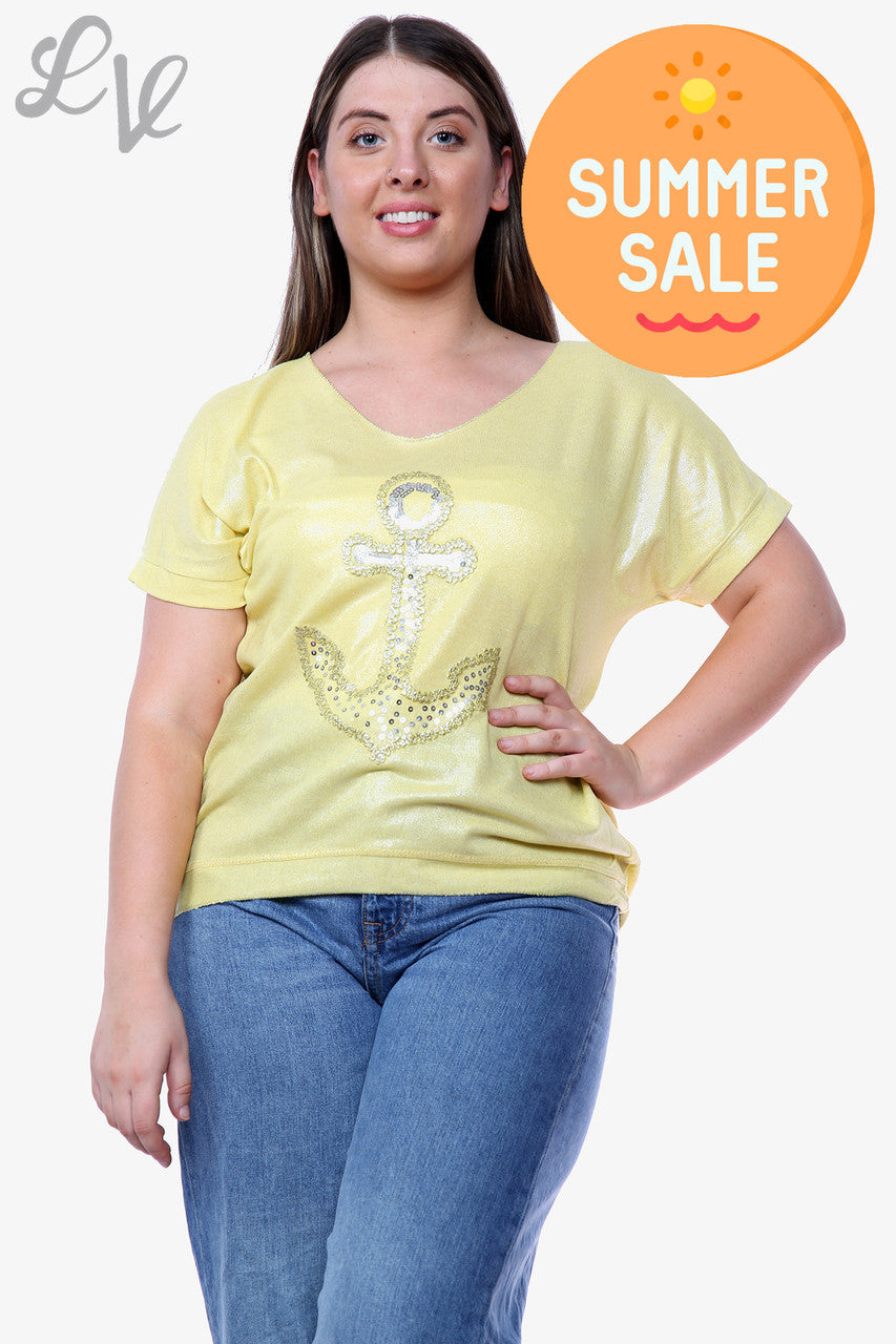 Dames Shimmer Anker Top Mosterdstukprijs WAS €9,99 NU €5,99