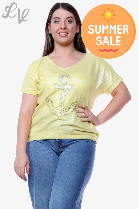 Ladies Shimmer Anchor Top Mustard Unit Price WAS £9.99 NOW £5.99