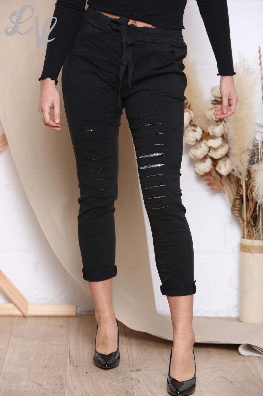 Ladies Ripped Sequin Magic Trousers Black - Unit Price WAS £10.99 NOW £6.99