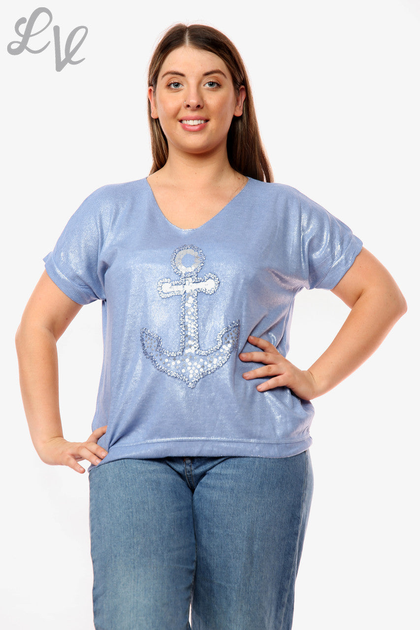 Dames Shimmer Anker Top Spijkerstof Prijs WAS €9.99 NU €5.99