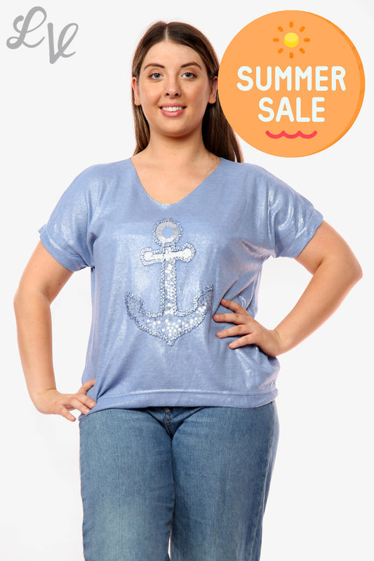 Ladies Shimmer Anchor Top Denim Unit Price WAS £9.99 NOW £5.99