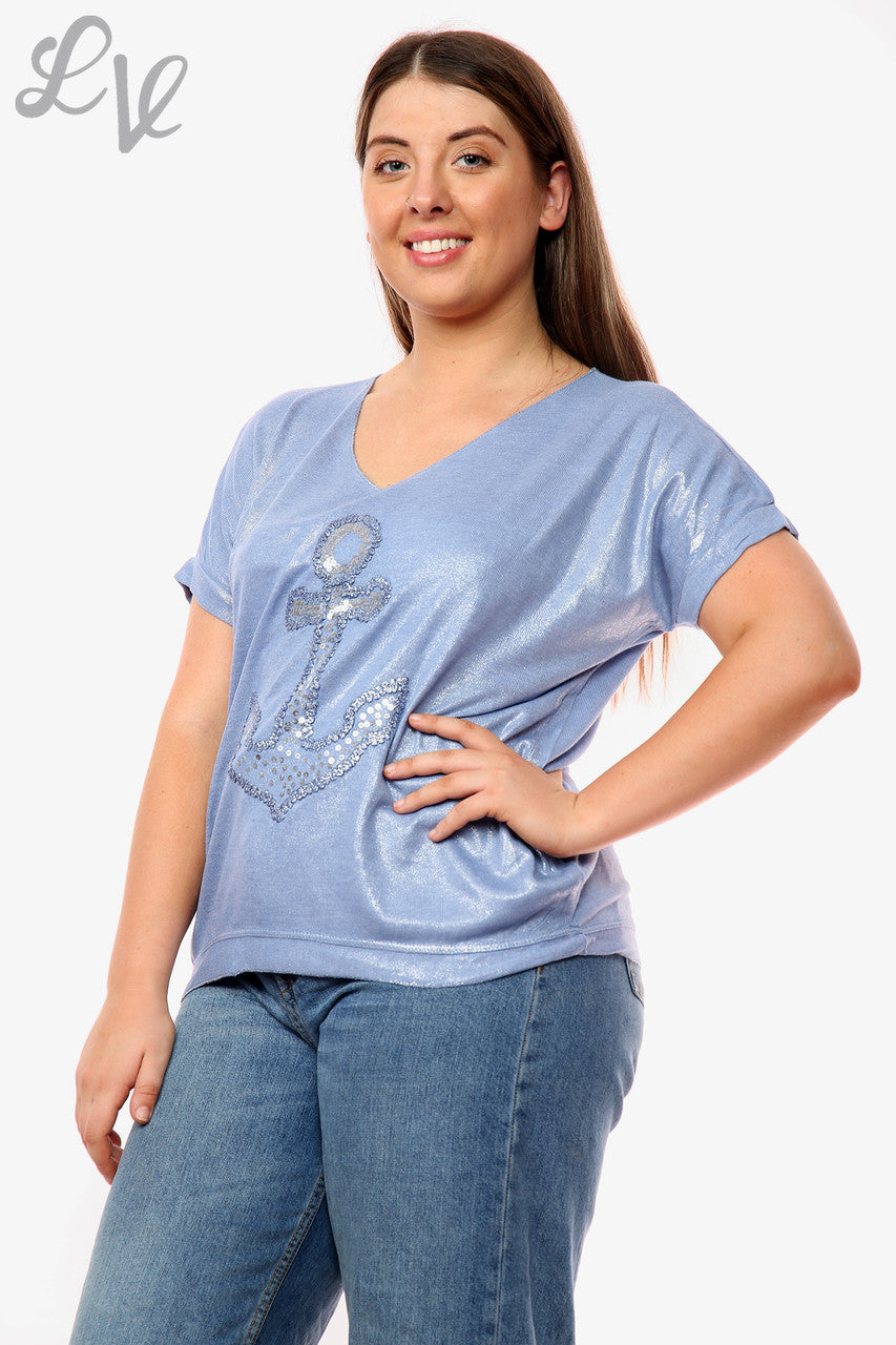 Dames Shimmer Anker Top Spijkerstof Prijs WAS €9.99 NU €5.99
