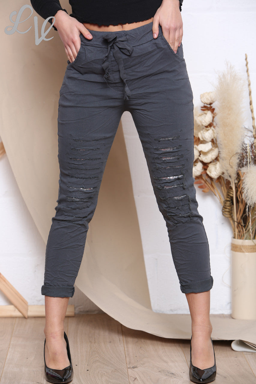 Ladies Ripped Sequin Magic Trousers Charcoal - Unit Price WAS £10.99 NOW £6.99