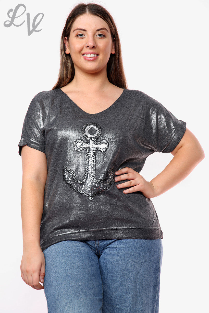 Dames Shimmer Anker Top Houtskool Prijs WAS € 9,99 NU € 5,99