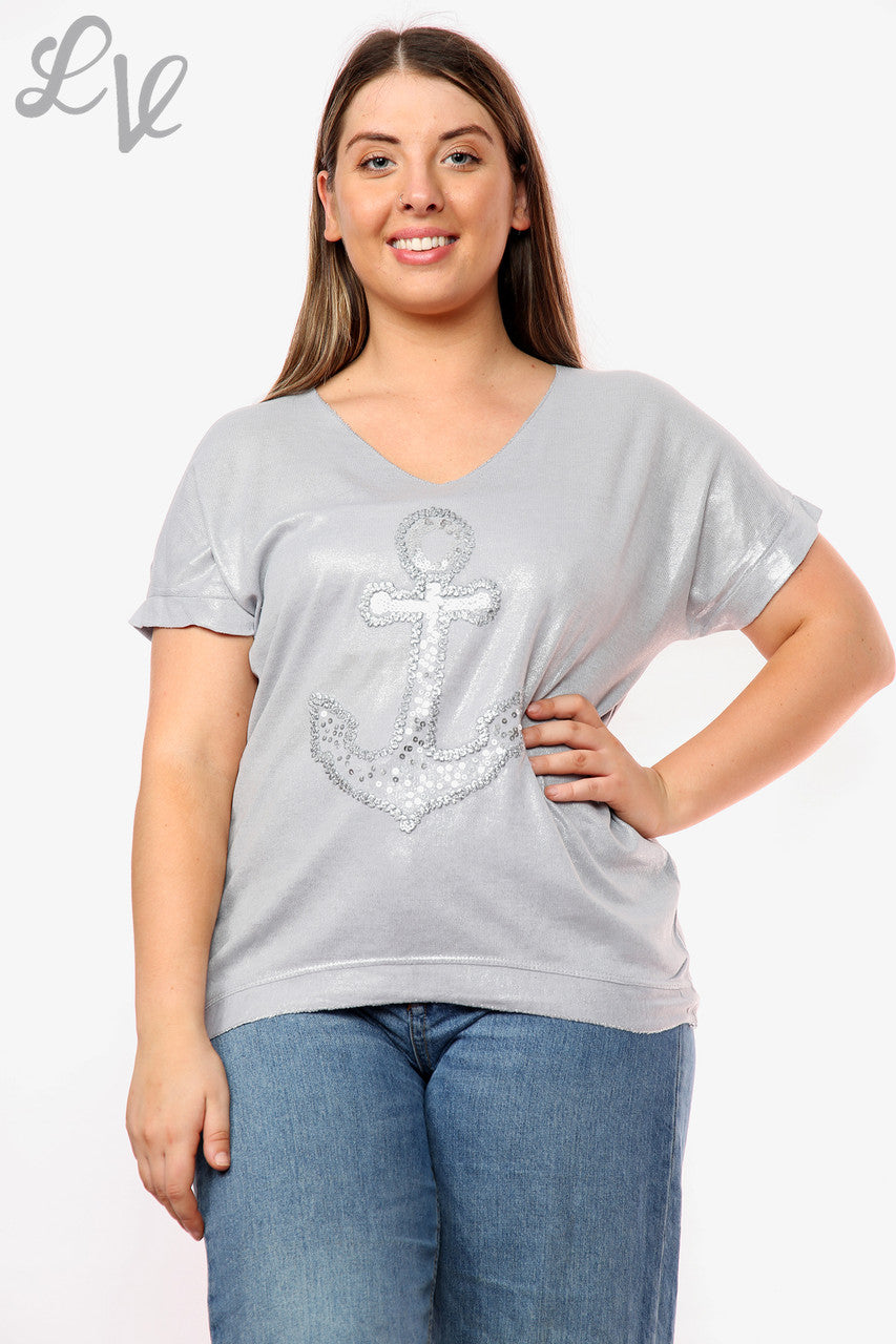 Dames Shimmer Anker Top Grijs Stukprijs WAS € 9,99 NU € 5,99