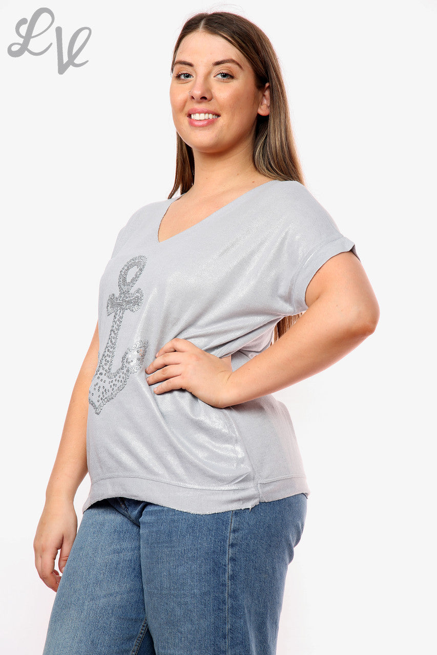 Dames Shimmer Anker Top Grijs Stukprijs WAS € 9,99 NU € 5,99