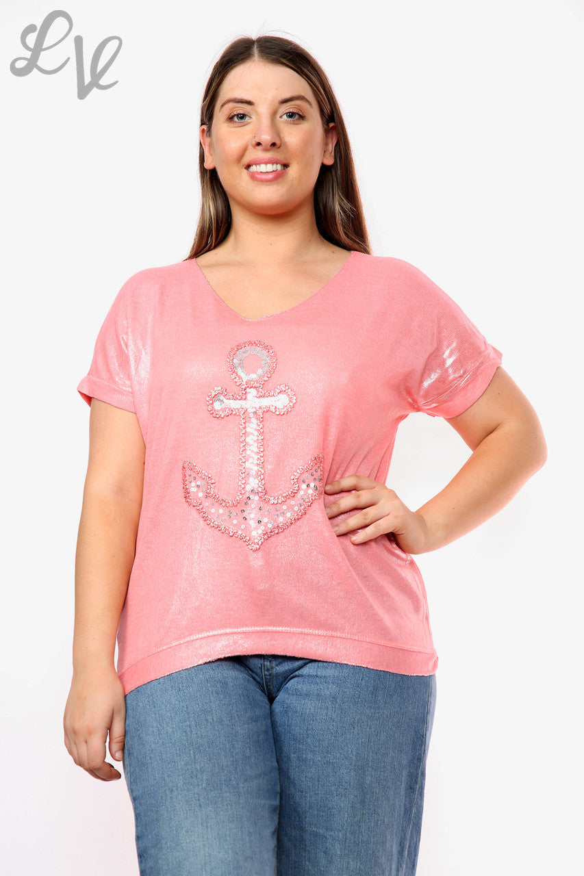 Ladies Shimmer Anchor Top Coral Unit Price WAS £9.99 NOW £5.99
