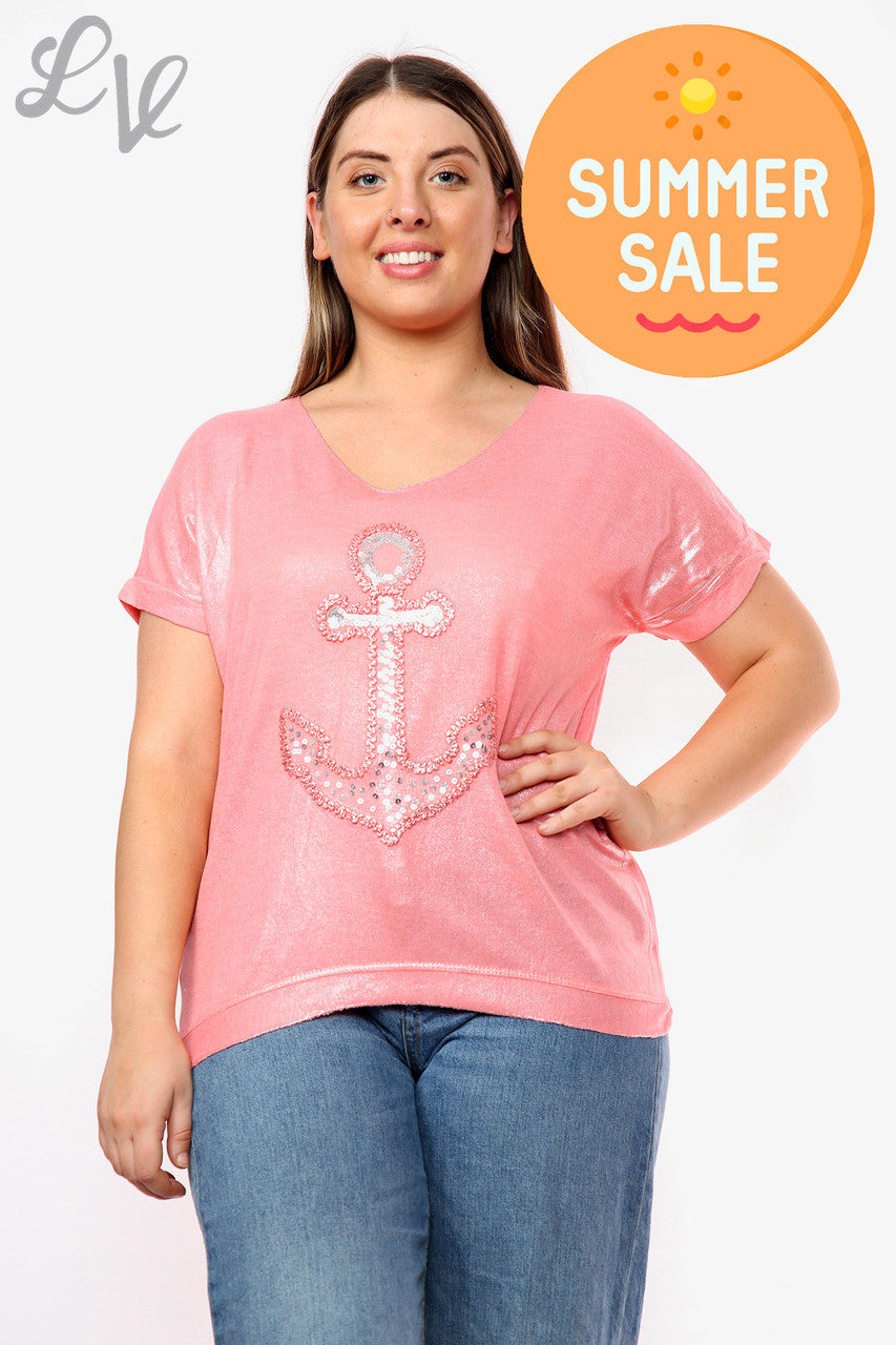Ladies Shimmer Anchor Top Coral Unit Price WAS £9.99 NOW £5.99