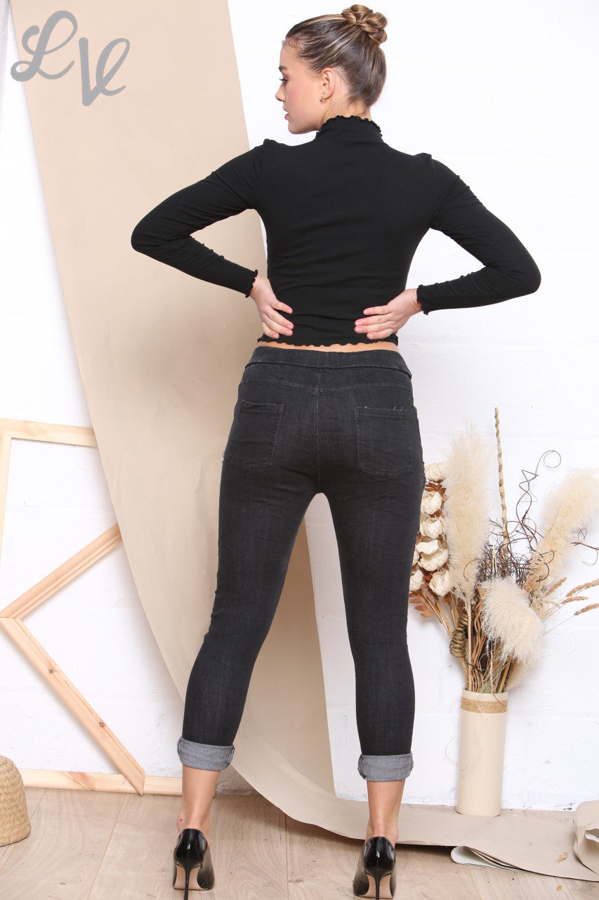 Dames Denim Look Magic Broek Grijs - Stukprijs WAS €10,99 NU €6,99