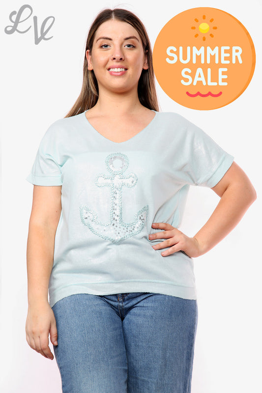 Ladies Shimmer Anchor Top Mint Unit Price WAS £9.99 NOW £5.99