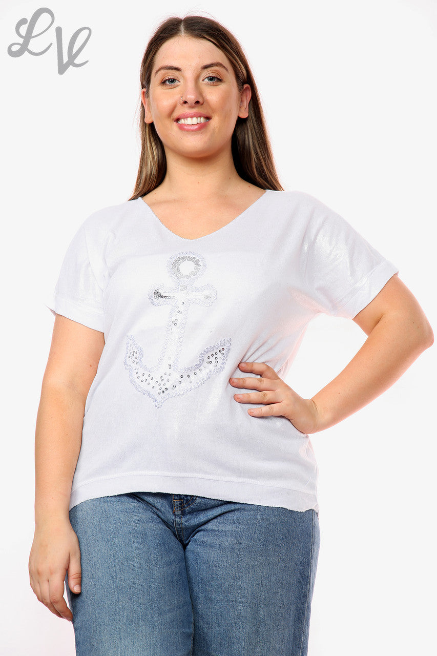 Dames Shimmer Anker Top Wit Per stuk WAS €9,99 NU €5,99