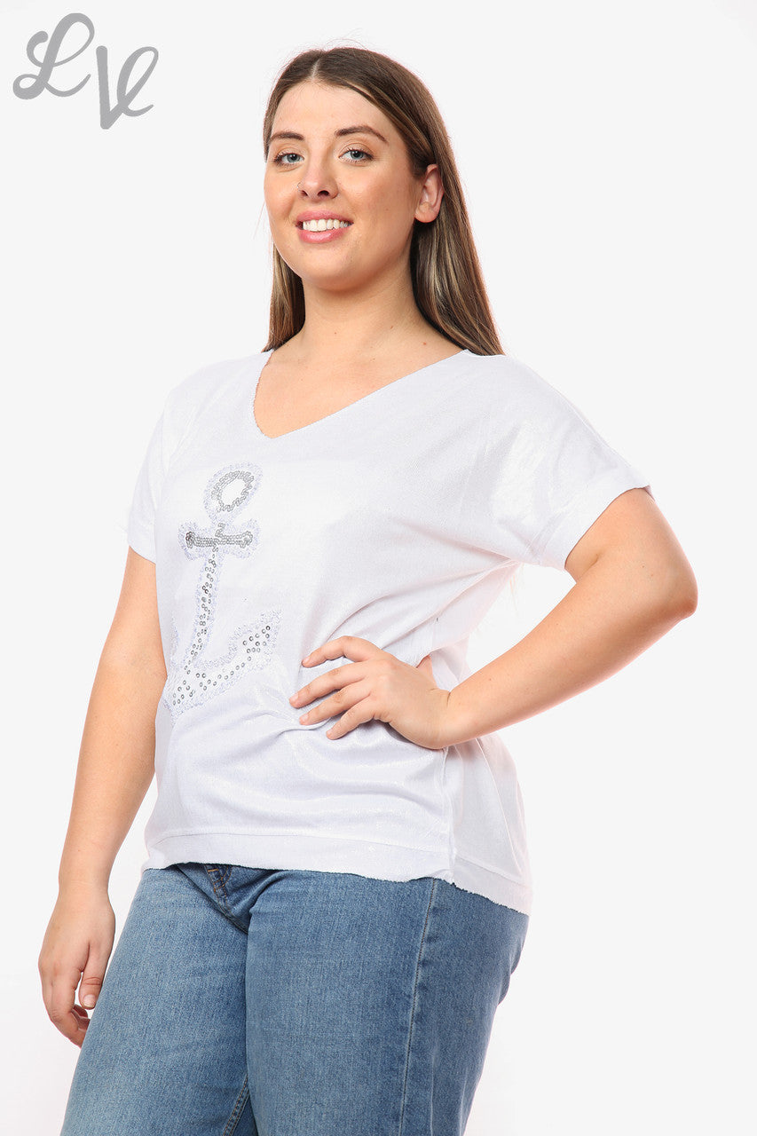 Dames Shimmer Anker Top Wit Per stuk WAS €9,99 NU €5,99
