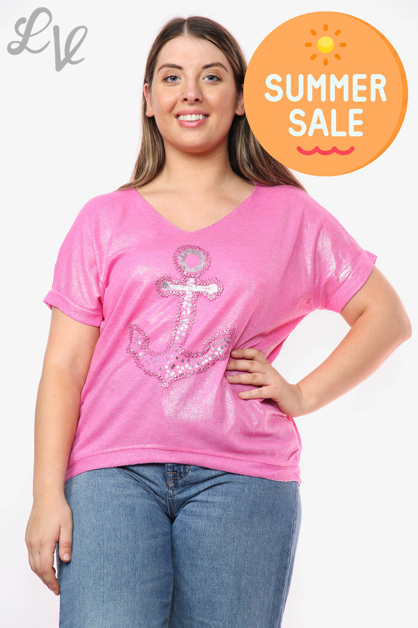 Ladies Shimmer Anchor Top Cerise Unit Price WAS £9.99 NOW £5.99