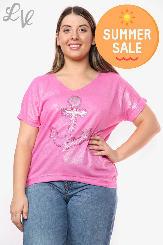 Ladies Shimmer Anchor Top Cerise Unit Price WAS £9.99 NOW £5.99
