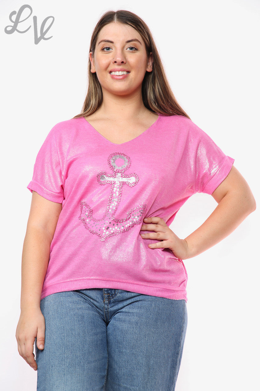 Ladies Shimmer Anchor Top Cerise Unit Price WAS £9.99 NOW £5.99