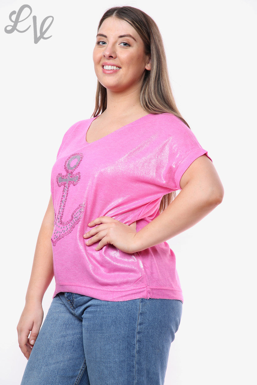 Ladies Shimmer Anchor Top Cerise Unit Price WAS £9.99 NOW £5.99
