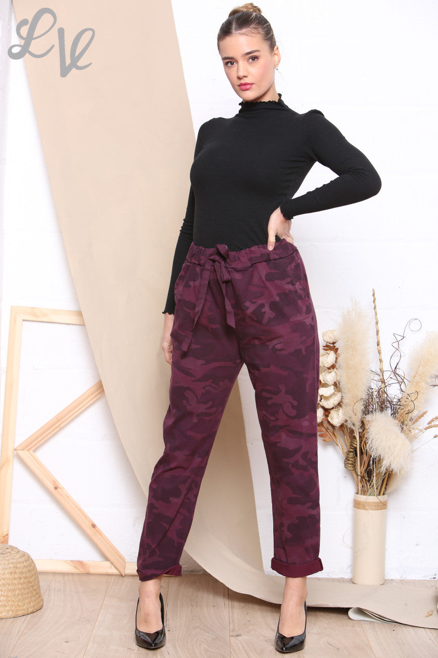 Ladies Plus Size Camo Print Magic Trousers Burgundy Unit Price WAS 12.99 NOW £4.99