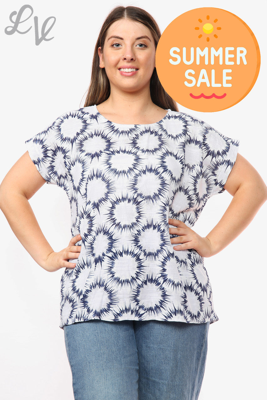 Ladies Abstract Circles Print Top White Unit Price WAS £9.99 NOW £6.99