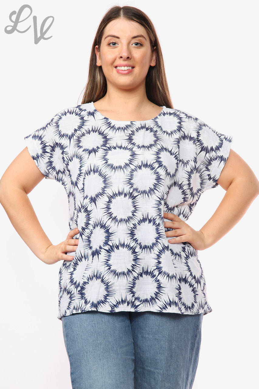 Ladies Abstract Circles Print Top White Unit Price WAS £9.99 NOW £6.99