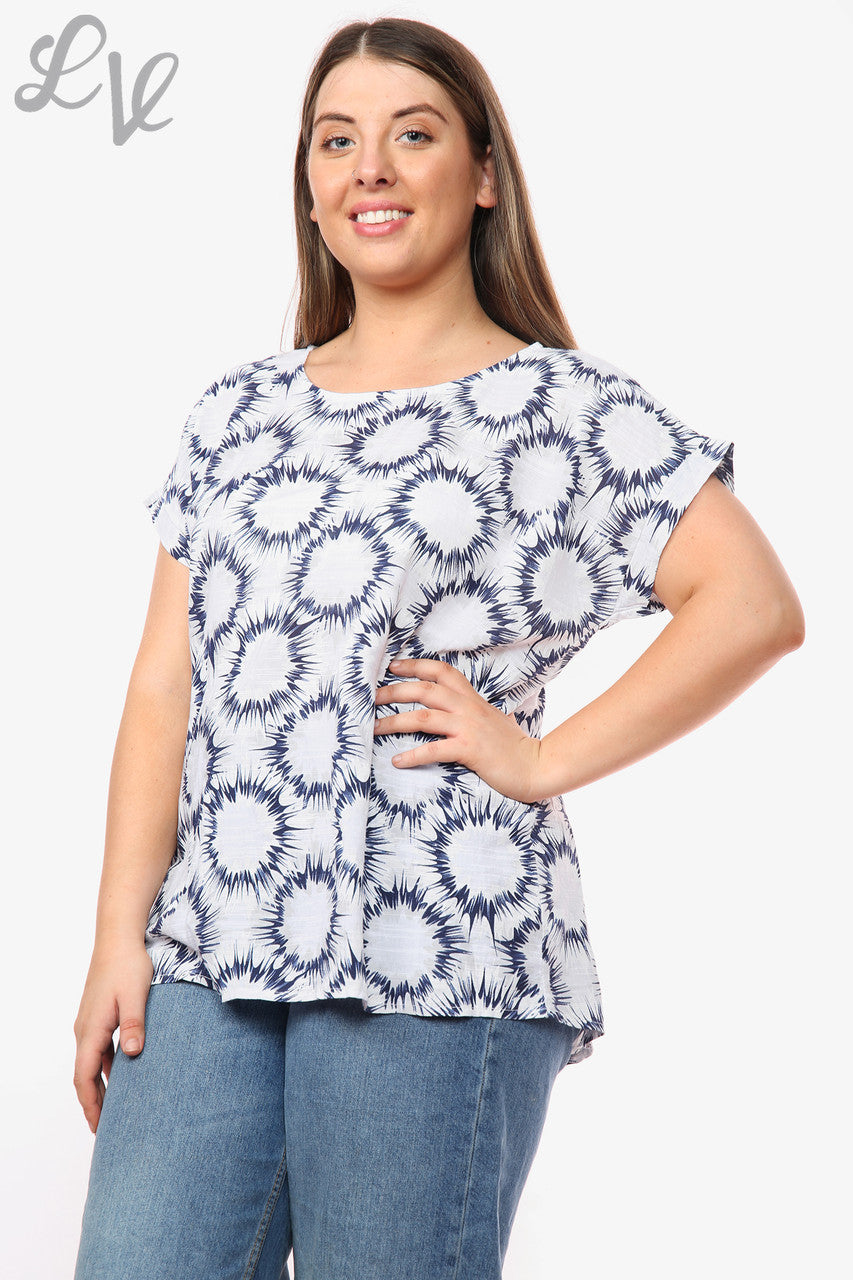 Ladies Abstract Circles Print Top White Unit Price WAS £9.99 NOW £6.99