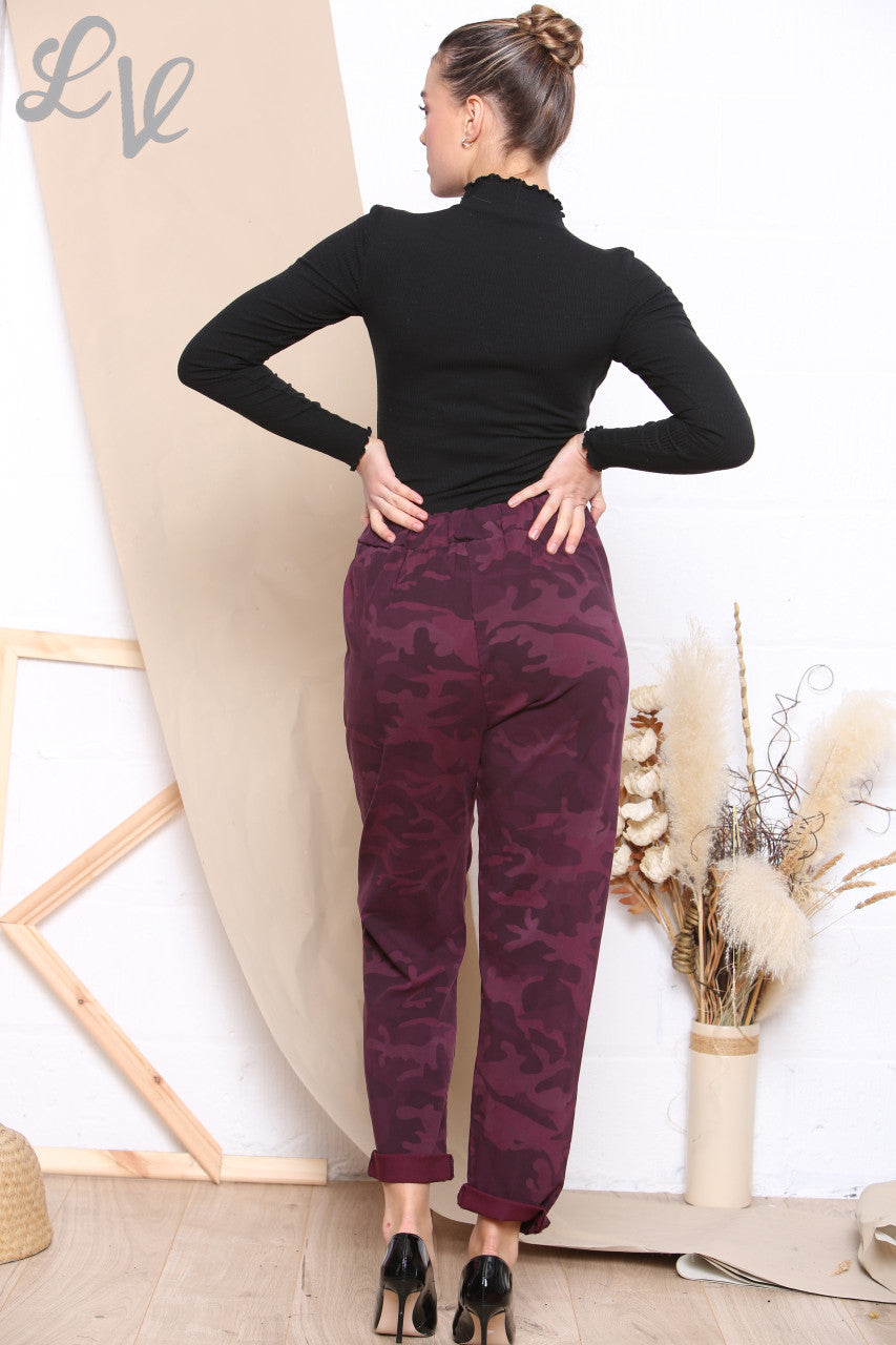 Ladies Plus Size Camo Print Magic Trousers Burgundy Unit Price WAS 12.99 NOW £4.99