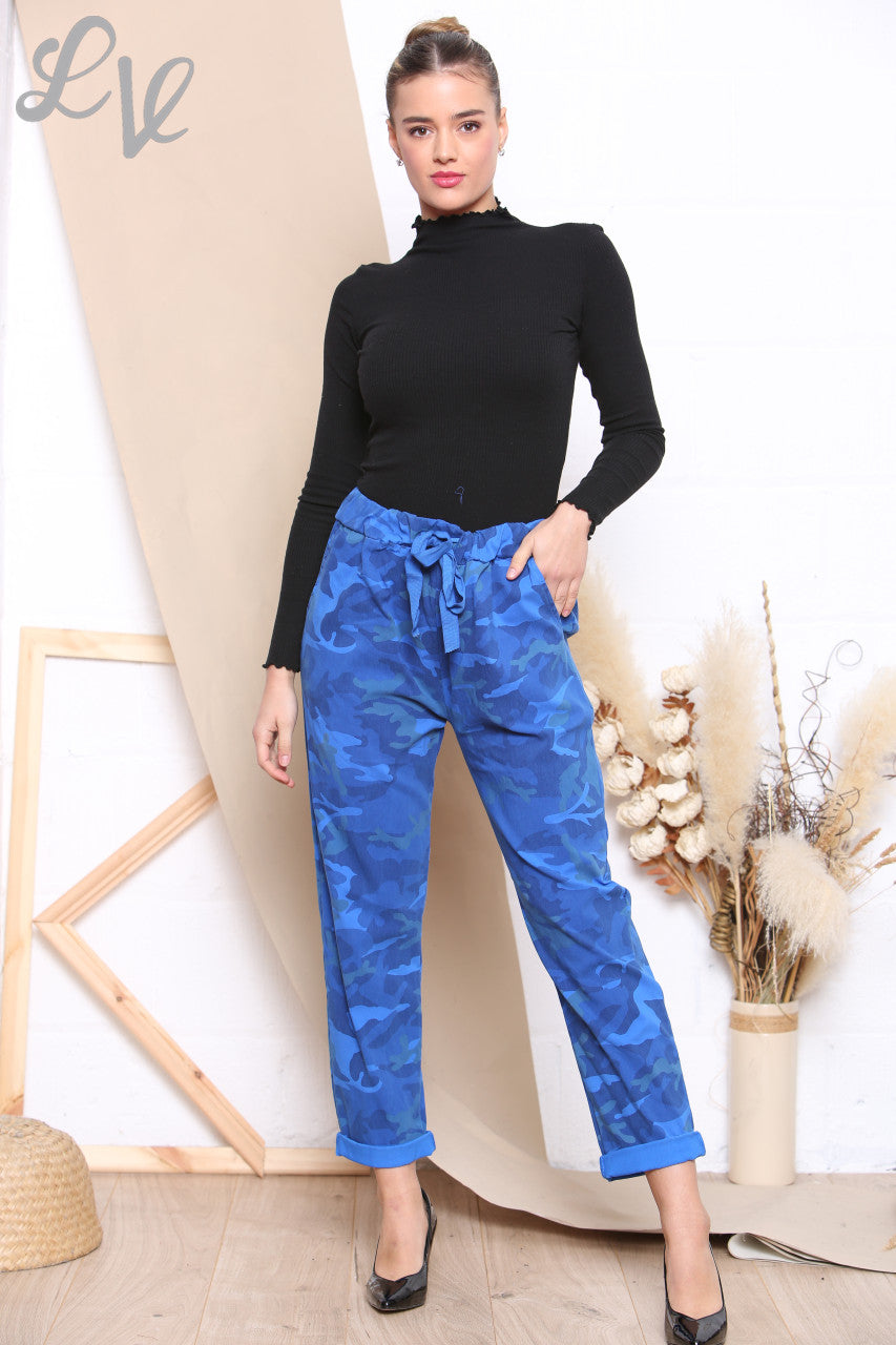 Ladies Plus Size Camo Print Magic Trousers Royal Blue Unit Price WAS 12.99 NOW £4.99