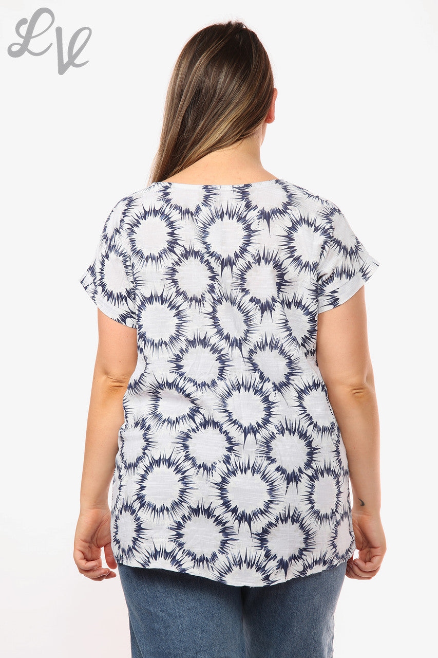Ladies Abstract Circles Print Top White Unit Price WAS £9.99 NOW £6.99