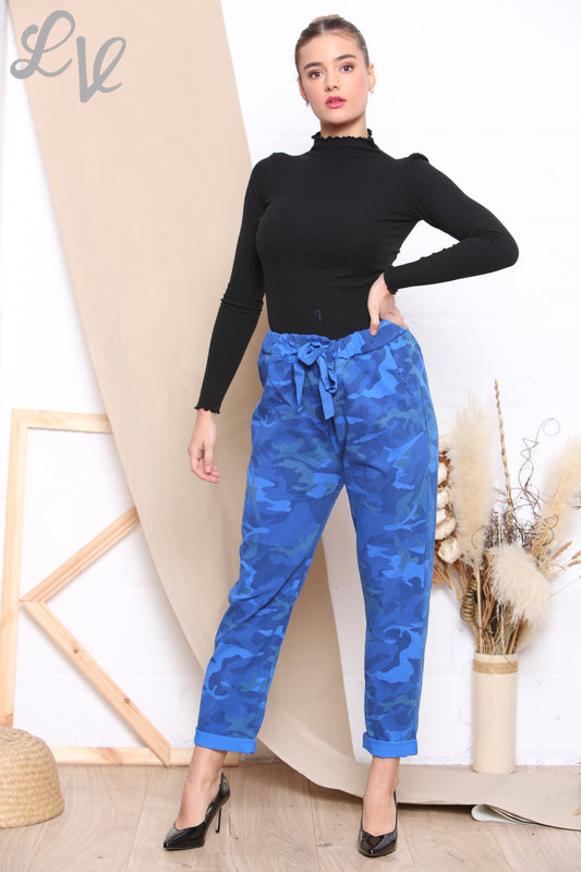 Dames Plus Size Camo Print Magische Broek Royal Blue Prijs per stuk WAS 12.99 NU £4.99