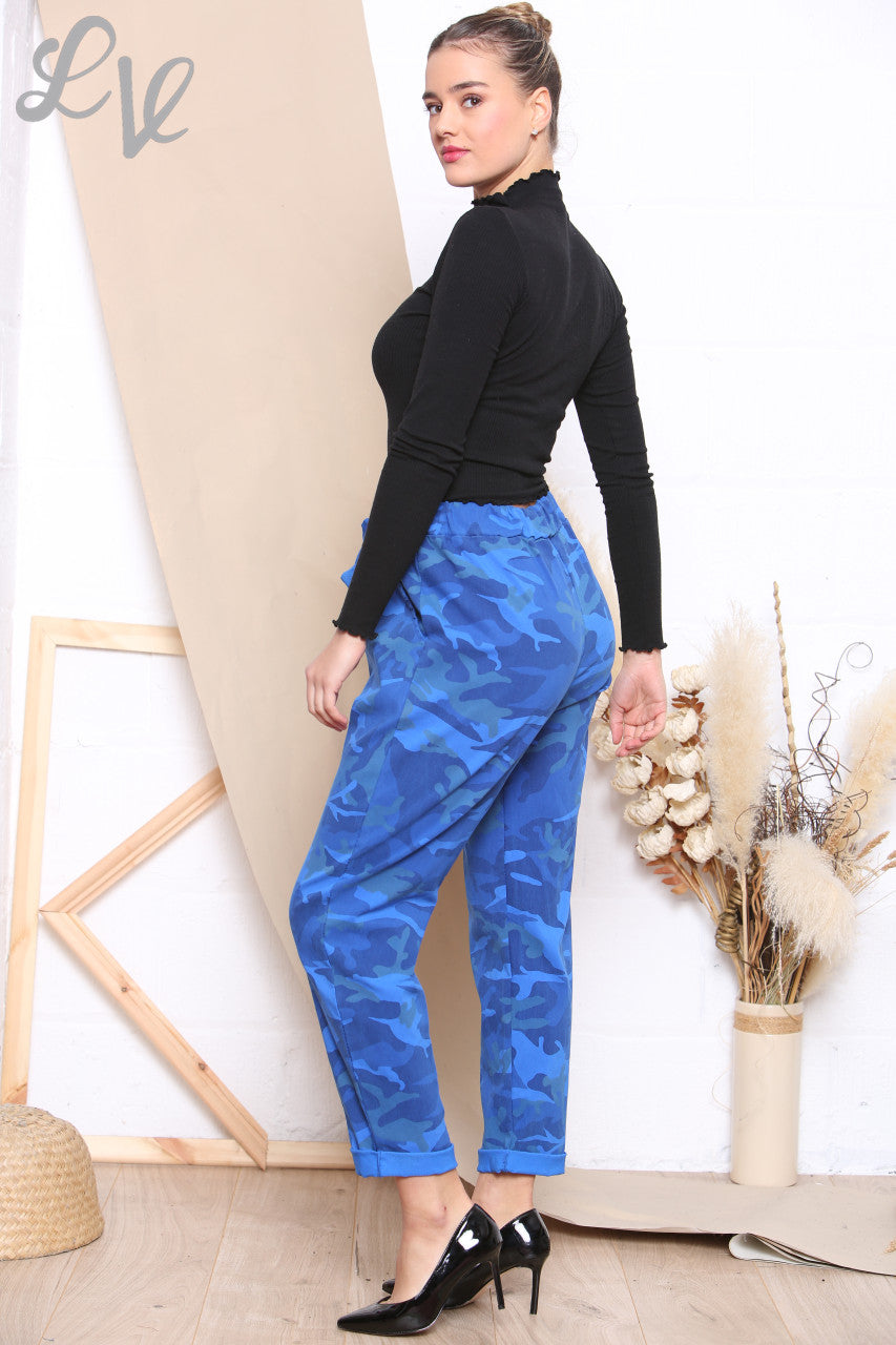 Ladies Plus Size Camo Print Magic Trousers Royal Blue Unit Price WAS 12.99 NOW £4.99