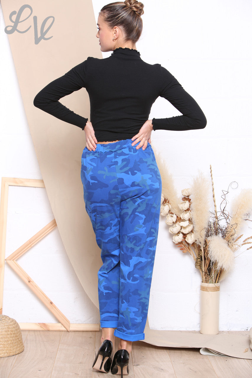 Ladies Plus Size Camo Print Magic Trousers Royal Blue Unit Price WAS 12.99 NOW £4.99