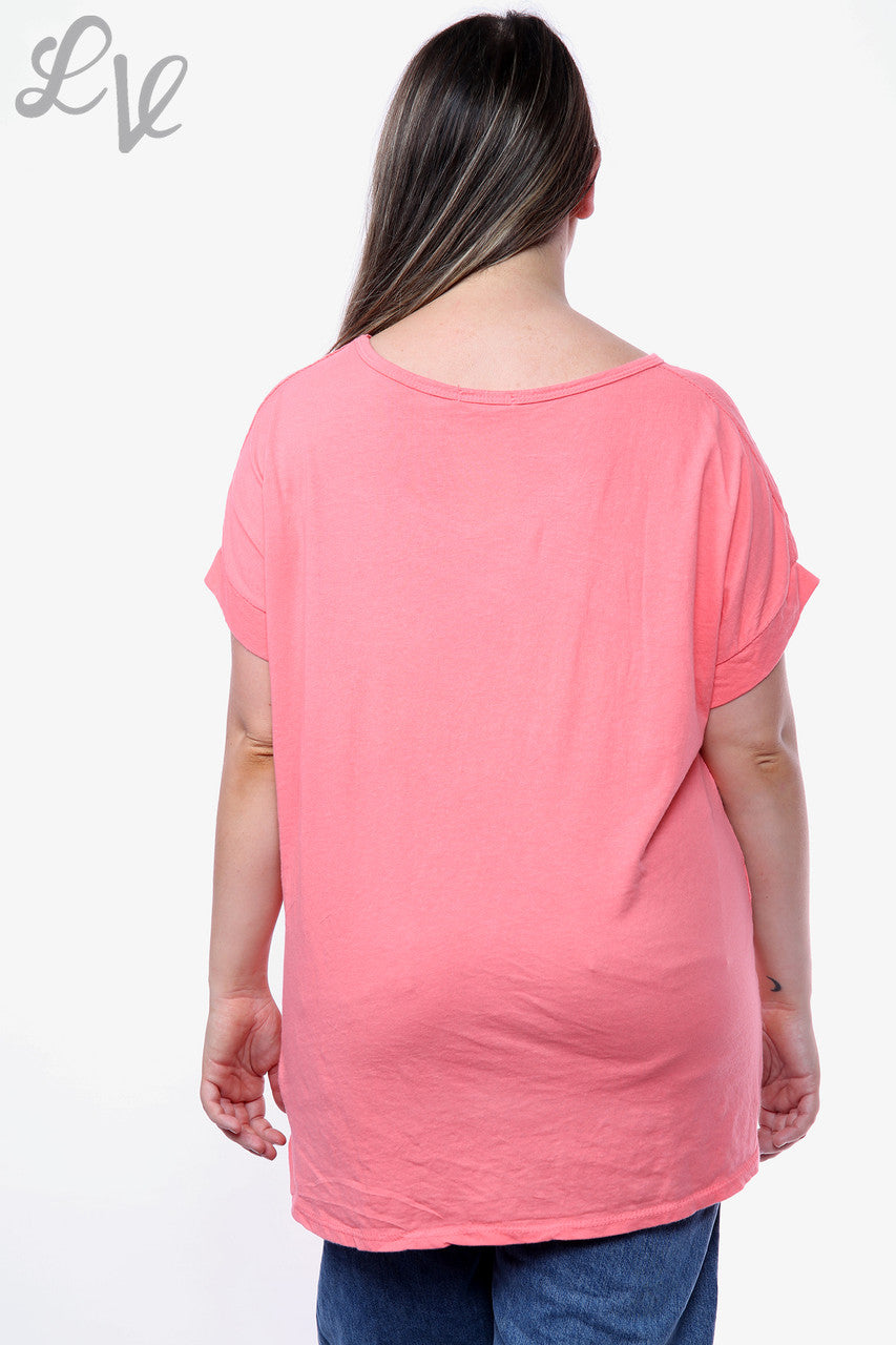 Ladies Heart Graffiti Top Coral Unit Price WAS £10.99 NOW £7.99