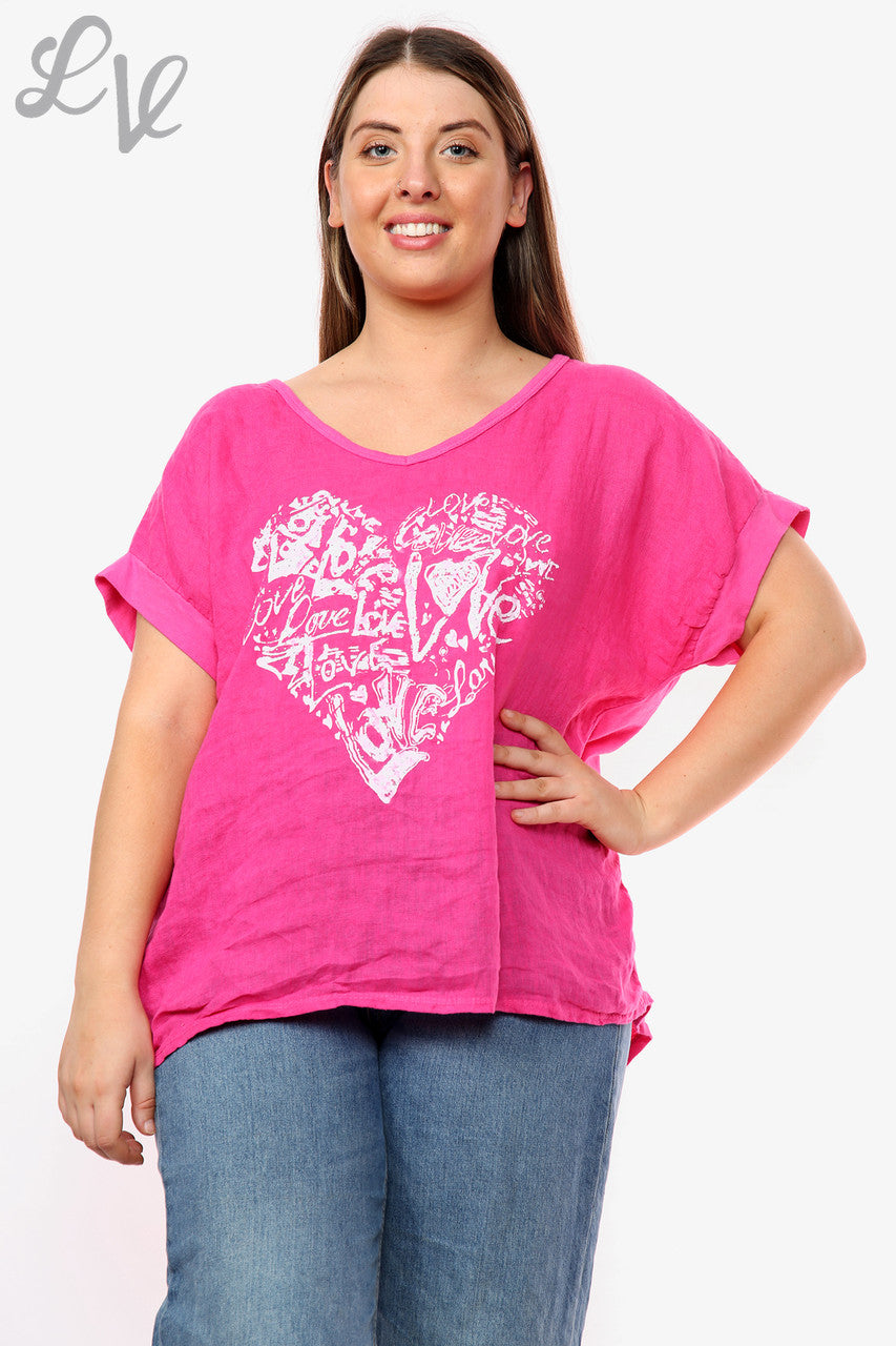 Dames Hart Graffiti Top Cerise Stukprijs WAS €10,99 NU €7,99