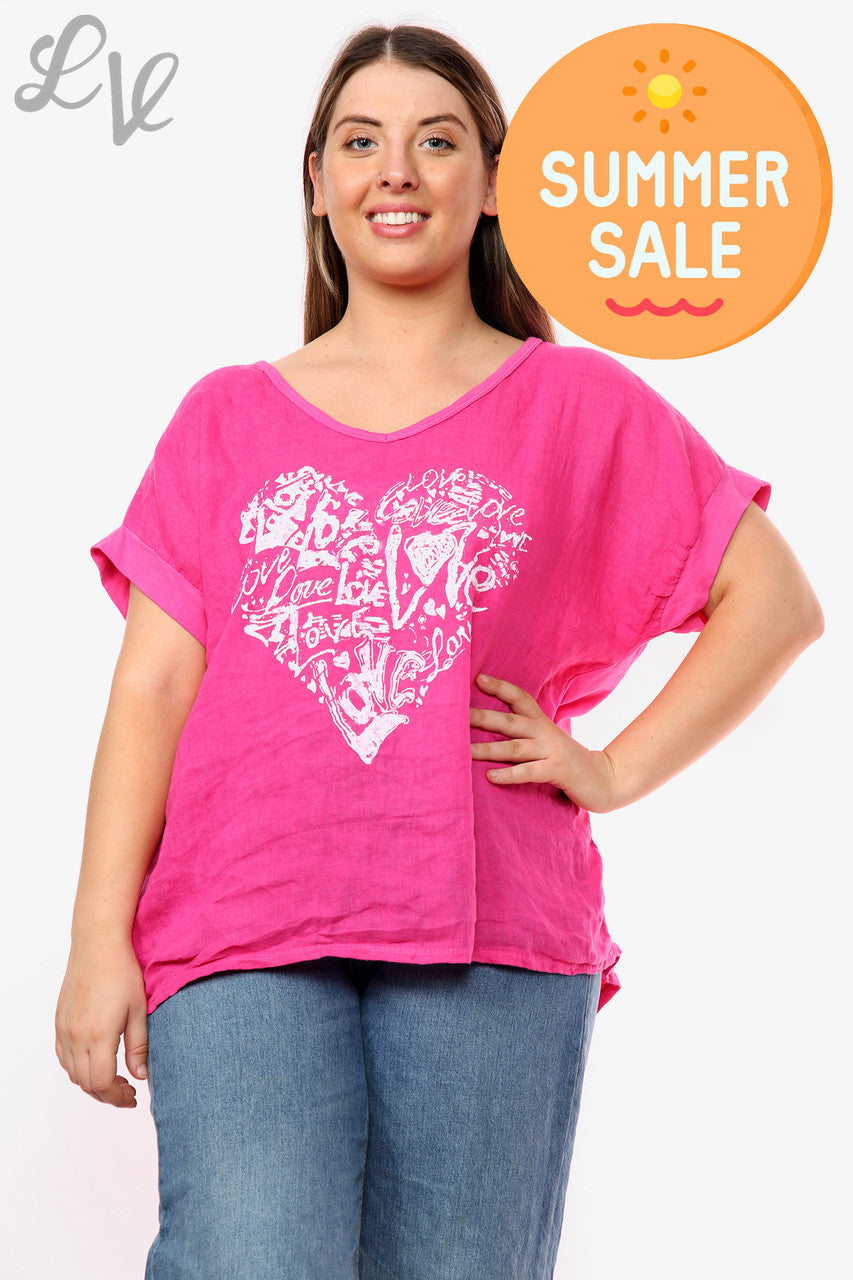 Dames Hart Graffiti Top Cerise Stukprijs WAS €10,99 NU €7,99