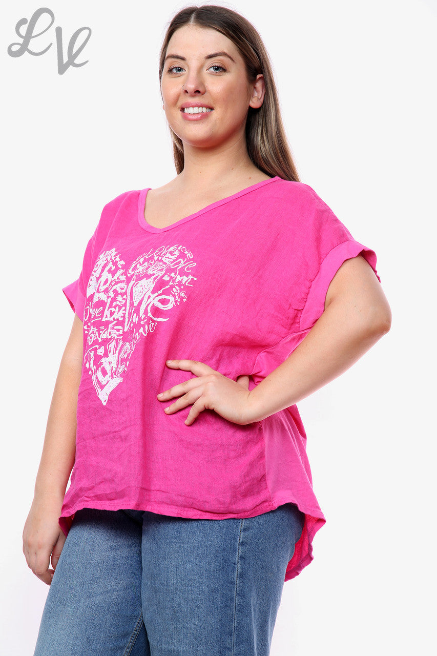 Dames Hart Graffiti Top Cerise Stukprijs WAS €10,99 NU €7,99