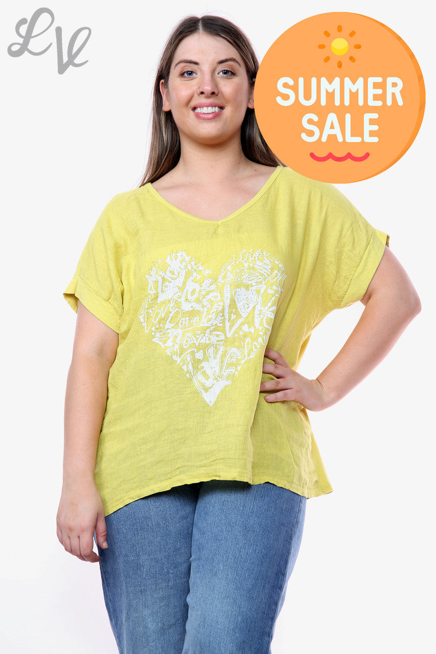 Dames Heart Graffiti Top Mosterdstukprijs WAS £10.99 NU £7.99