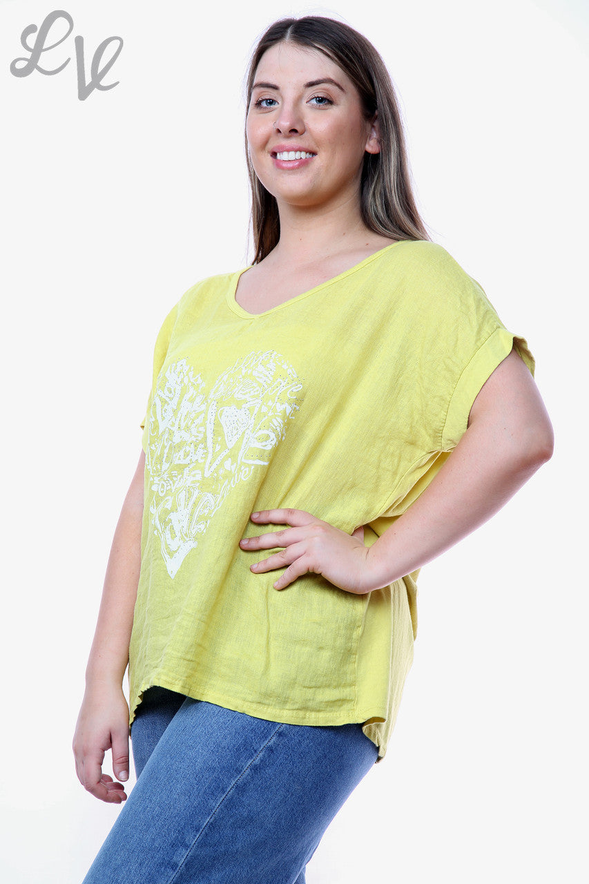 Dames Heart Graffiti Top Mosterdstukprijs WAS £10.99 NU £7.99
