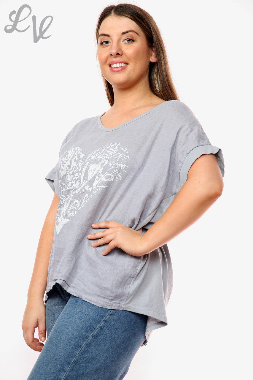 Dames Heart Graffiti Top Grijs Prijs WAS €10,99 NU €7,99