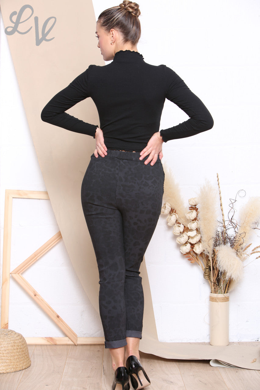 Ladies Animal Print Magic Trousers Charcoal Unit Price WAS £12.99 NOW £6.99
