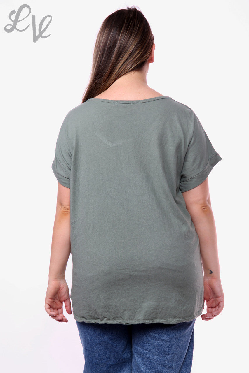 Dames Top Met Hartjes Graffiti Khaki Prijs WAS €10,99 NU €7,99